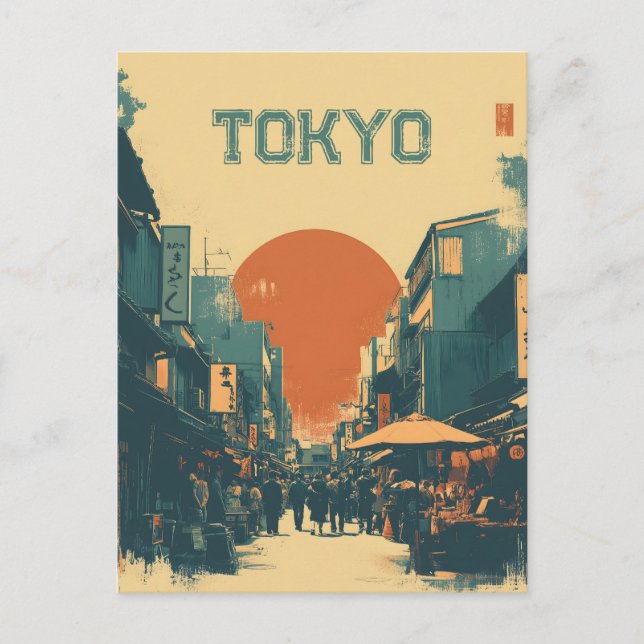 Tokyo Market vintage Postkarte (Vorderseite)