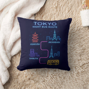 Tokyo Neon Nacht Wurfkissen   Japan Reise Zuhause  Kissen