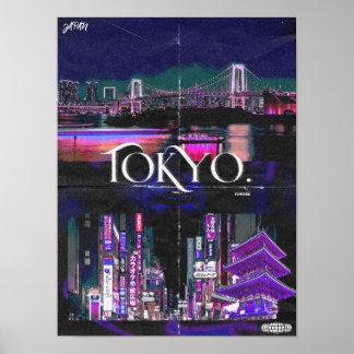 Tokyo Neon Night Skyline Poster - Vibranly Urban C