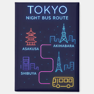 Tokyo Night Bus Route Neon Art – Japan Reise Magnet
