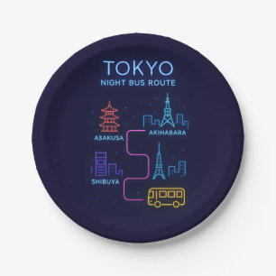 Tokyo Night Bus Route Neon Art – Japan Reise Pappteller