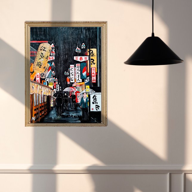 Tokyo Rain Painting von Alfred Fox Leinwanddruck (Not Actual Size)