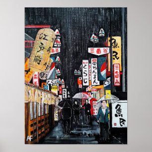 Tokyo-Regen-Gemälde von Alfred Fox Poster