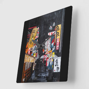 Tokyo-Regen-Gemälde von Alfred Fox Quadratische Wanduhr