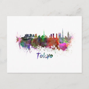 Tokyo skyline im Watercolor Postkarte