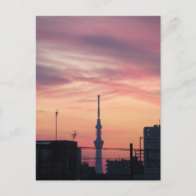 Tokyo Skytree bei Sonnenuntergang Postkarte (Vorderseite)