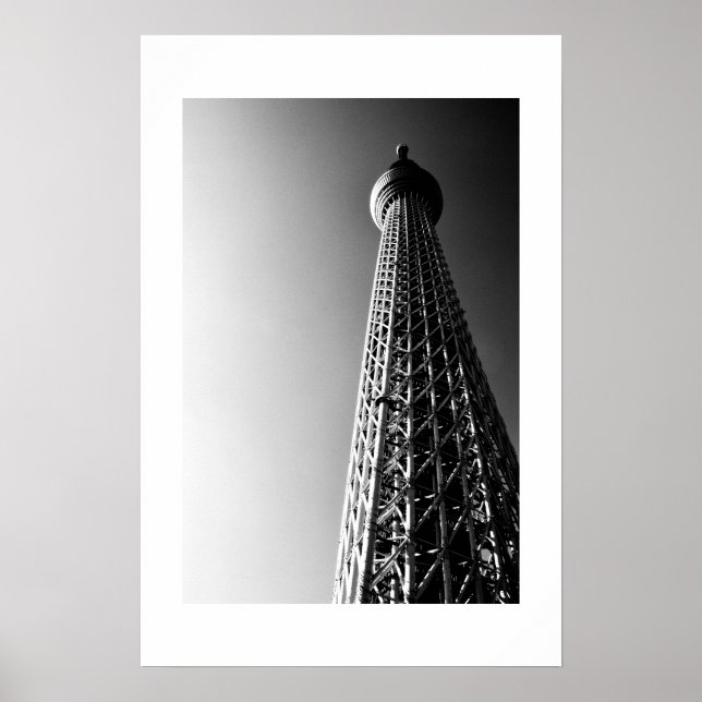 Tokyo Skytree (schwarz-weiß) Poster (Vorne)