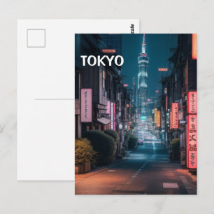 Tokyo Straßen auf der Nachtpostkarte Postkarte