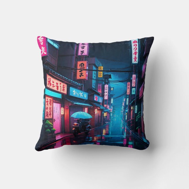 Tokyo Street at Night LoFi Art Kissen (Rückseite)
