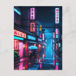 Tokyo Street at Night LoFi Art Postkarte