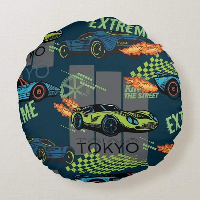  Tokyo Street Racing Pattern Rundes Kissen (Rückseite)