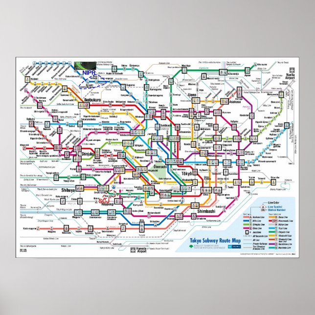 Tokyo Subway Map (Ultra High Res) Large Poster (Vorne)