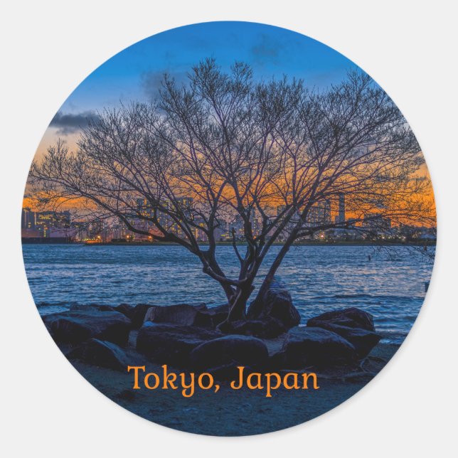 Tokyo Sunset, künstlerisches Foto, Runder Aufkleber (Vorderseite)