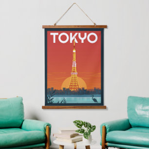 Tokyo Tower Japan Reise Retro Geschenke Wandteppich Mit Holzrahmen