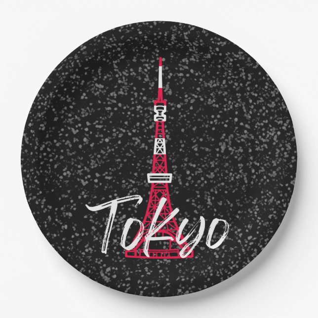 Tokyo Tower Sketch of Minato, Tokyo, Japan  Pappteller (Vorderseite)