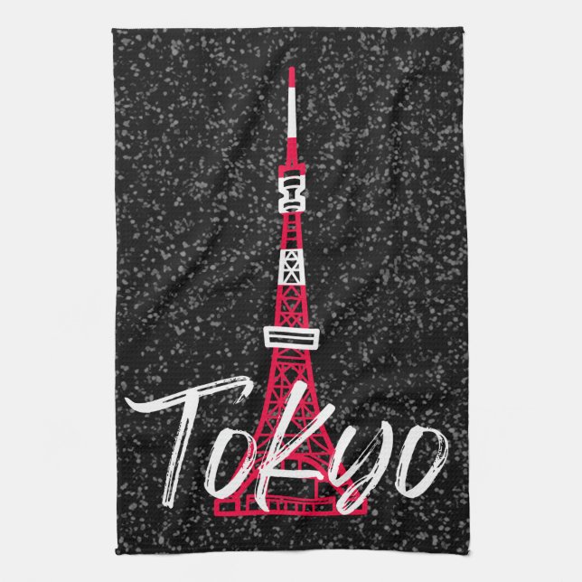 Tokyo Tower Sketch von Minato, Tokio, Japan Geschirrtuch (Vertikal)