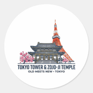 TOKYO TOWER & ZOJO-JI TEMPEL RUNDER AUFKLEBER