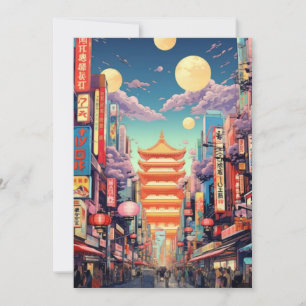Tokyo Travel Art Postcard, Tokyo Skyline, Japan Wa Einladung