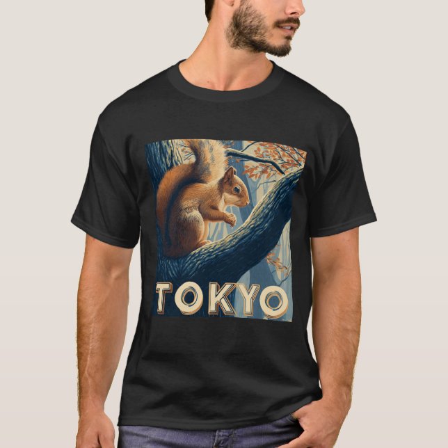 Tokyo Travel Poster — Art-Deco Squirrel in Forest  T-Shirt (Vorderseite)