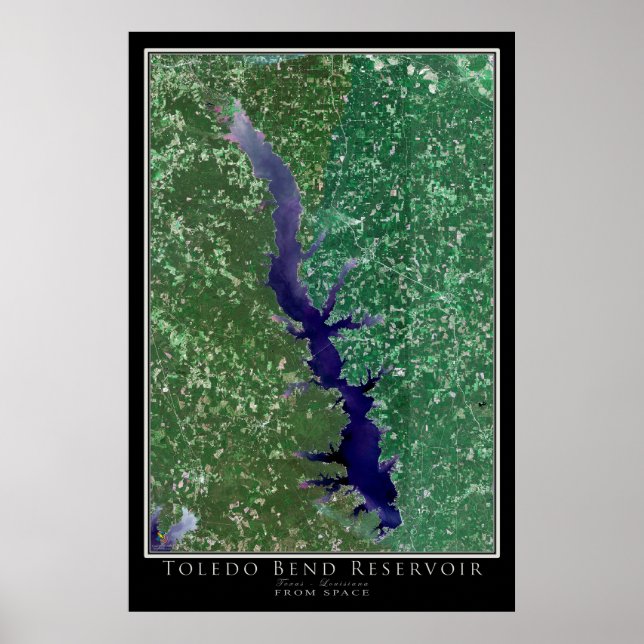 Toledo Bend Lake Texas - Louisiana Satellite Karte Poster (Vorne)