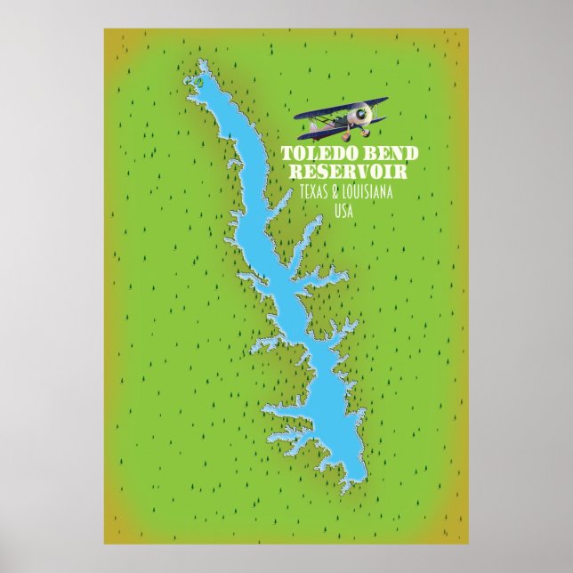 Toledo Bend Reservoir Texas & Louisiana Karte Poster (Vorne)