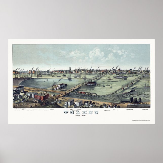 Toledo, OH Panoramakarte - 1876 Poster (Vorne)