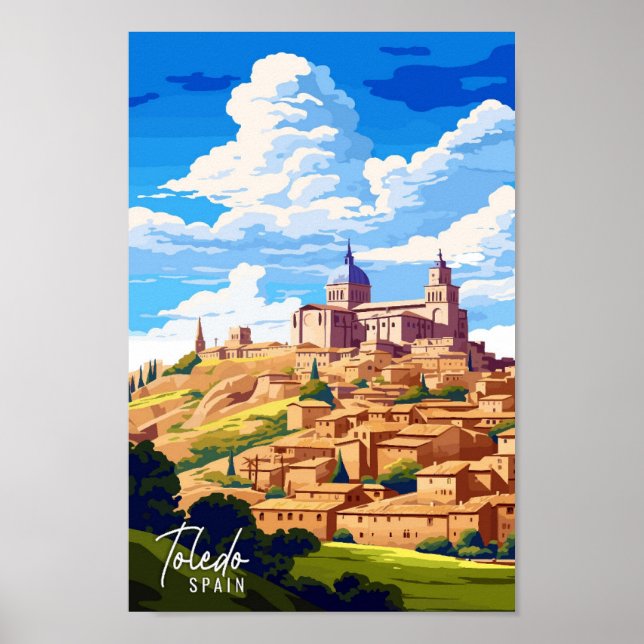 Toledo Spanien Art Vintage Reise Illustration Poster (Vorne)