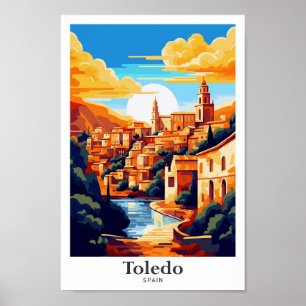 Toledo Spanien Reisen Vintage Illustration Poster