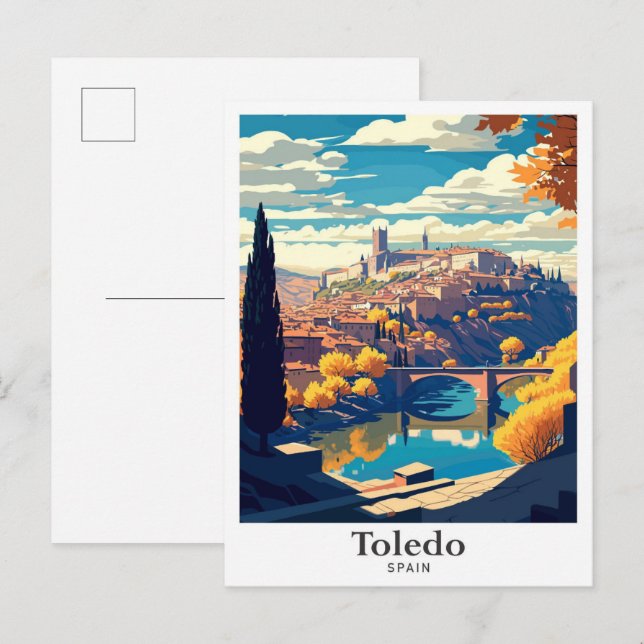 Toledo Spanien Reisen Vintage Illustration Postkarte (Vorne/Hinten)