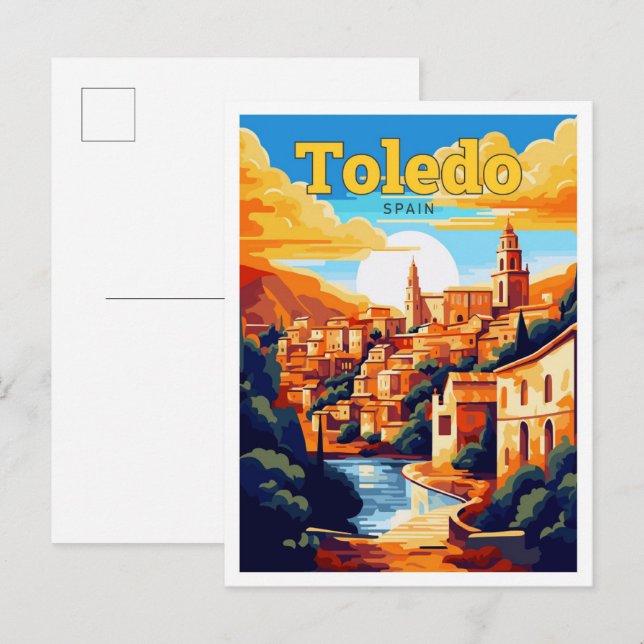 Toledo Spanien Reisen Vintage Illustration Postkarte (Vorne/Hinten)