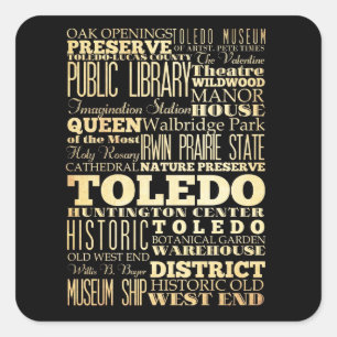Toledo Stadt Ohio State Typografie Kunst Quadratischer Aufkleber