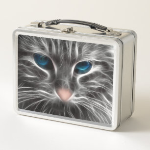 Tolle Blaue Katzenaugen Gesicht Metall Brotdose