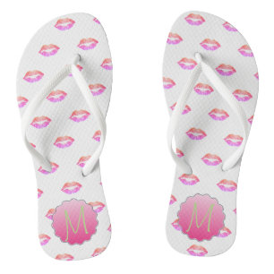 Tolle, coole, glitzernde Lippen, Monogramm Flip Flops