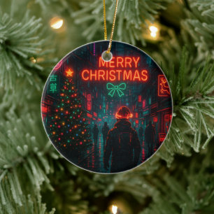 Tolle Cyberpunk-Weihnachtsstraße Keramik Ornament
