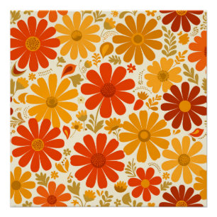 Tolle fröhliche Retro-Daisy Burnt Orange Gold Poster