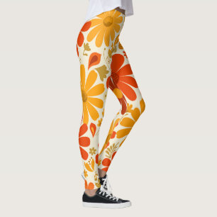 Tolle fröhliche Retro-Daisy verbranntes Orange Gol Leggings