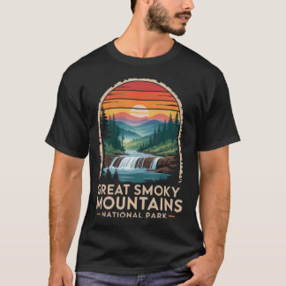 Tolle Retro-Sonnenuntergang Wasserfall Great Smoky T-Shirt