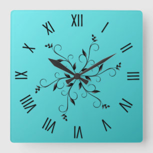 Tolle schwarze Aqua-Ziffern und Akzente Quadratische Wanduhr