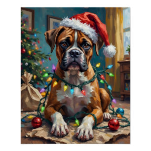 Toller Boxerhund, der in Weihnachtslichtern verhed Poster