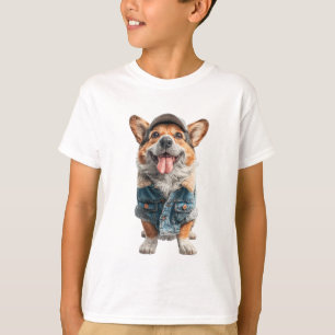 Toller Corgi in Jeansweste Kinder T-Shirt