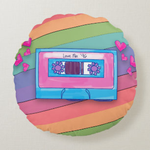 Tolles Achtziger Regenbogen-Mixtape-Musik-Logo Rundes Kissen