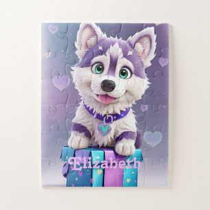 Tolles Geschenke Husky-Welpe feiert