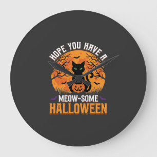Tolles Halloween-Schwarzes-Katze Große Wanduhr