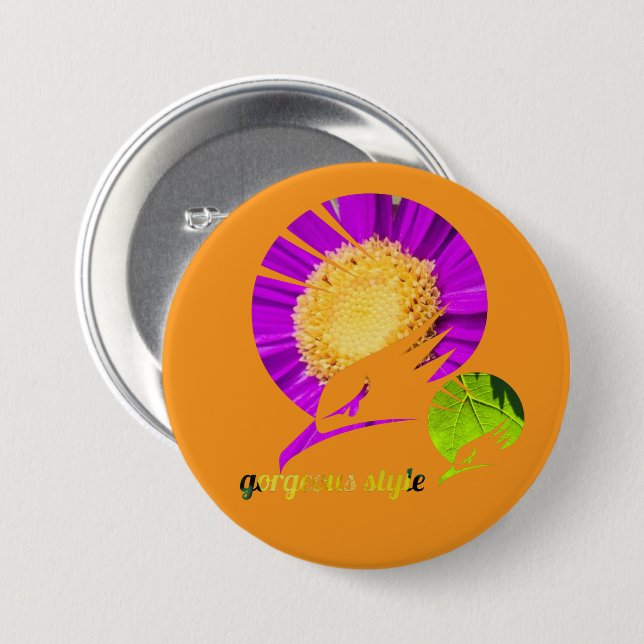 Tolles orangefarbenes Design Button (Vorne & Hinten)