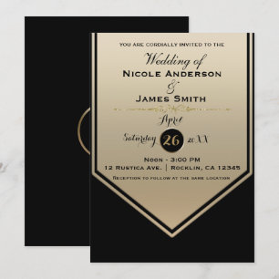 Tolles Schwarz & Gold Glanz Klassische Hochzeit Einladung