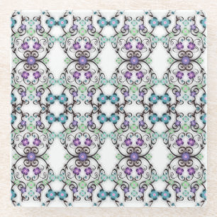 Tolles Spitzenmuster aus blau-violetten Blumen Glasuntersetzer