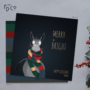 Tolles süßes „Merry + Bright“ Esel Feiertagskarte