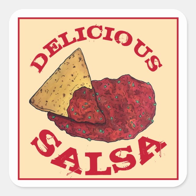 Tolles Tomato Salsa Tortilla Chips Illustration Quadratischer Aufkleber (Vorderseite)