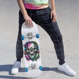 Tolles Totenkopf-Graffiti-Neon-Straßenkunst für Te Skateboard