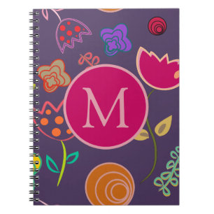 Tolles Tulpenmuster Lila Monogramm Notizblock